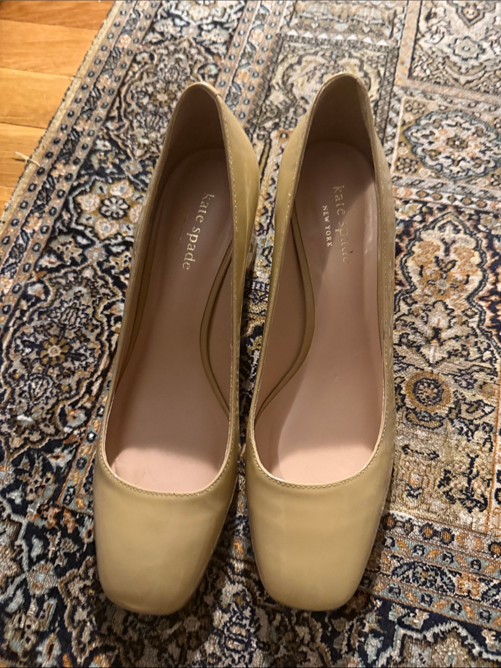 kate spade Classic Square-Toe Patent Nude Pumps